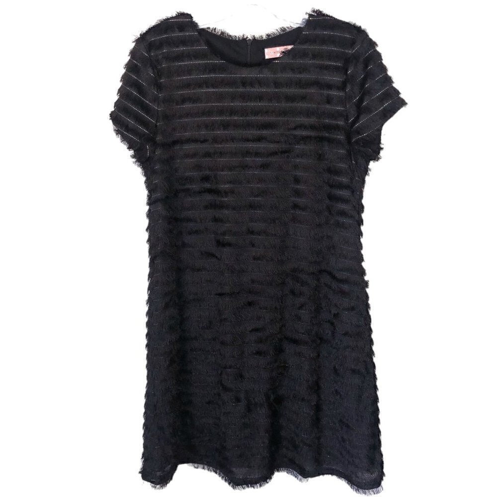 Traffic People Black Shift Dress Eyelash Fringe Short Sleeve Women's Size XL